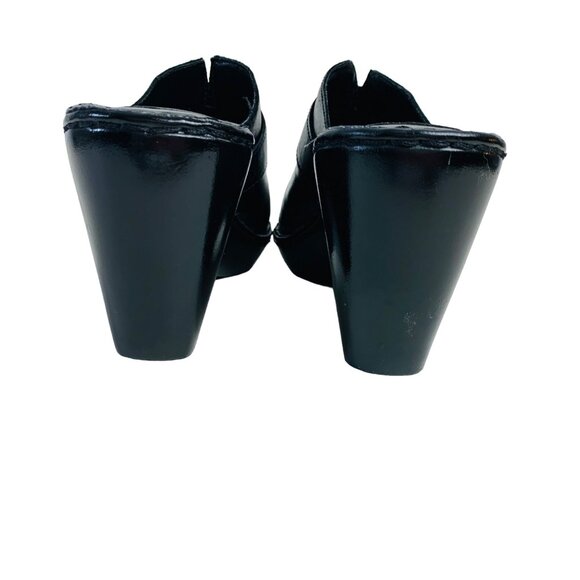 Merona Black Leather Slip-On Wedge Clogs Womens Size 9.5 Featuring Buckle Detail - Picture 4 of 14